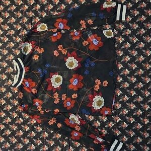 Floral Sheer Blouse with Striped Cuffs